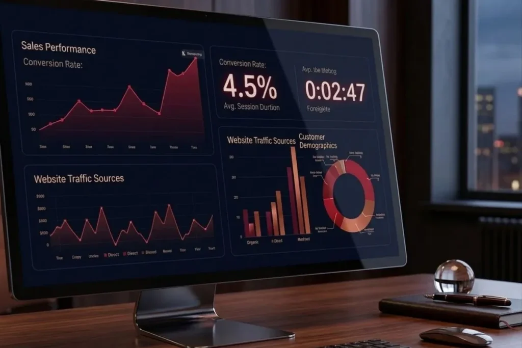 a dashboard showing website traffic data and other metrics a dashboard showing website traffic data and other metrics