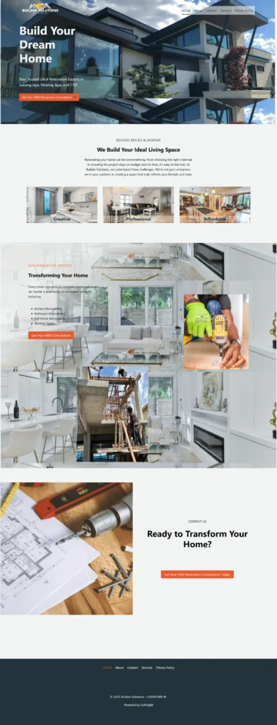 renovation company website redesign layout